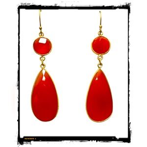 Earrings Carnelian Round And Pear Shaped Bezel Set Stones